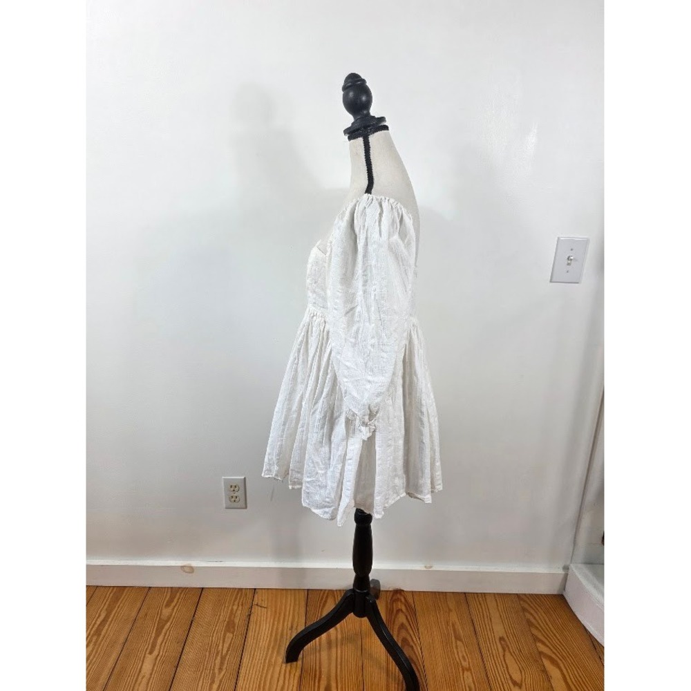 Mable Anthropologie Babydoll Dress Women L White Puff Sleeve Square Neck Cotton - Picture 3 of 7
